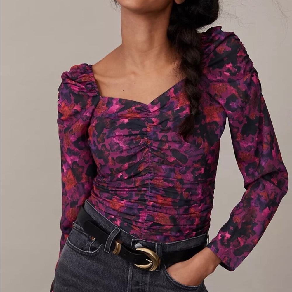 EUC Anthropologie Samant Chauan floral ruched blouse S